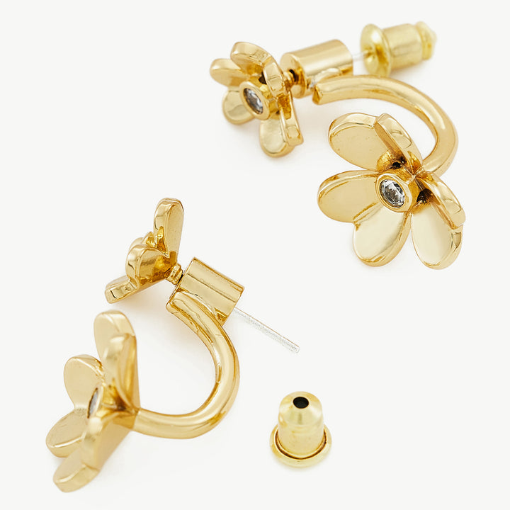  Hoop Earrings with delicate double flower charms, capturing the essence of nature's embrace in a chic and stylish design