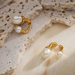  Gold Double Pearls Earrings, exuding grace and style with the lustrous pearls and golden accents, a perfect blend of elegance