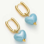 Heart Hoop Earrings in Azure Blue Ceramics, showcasing an affectionate and stylish combination of heart shapes and azure blue tones for a unique look