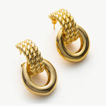  Ring Entwine Chunky Earrings, exuding timeless elegance with gold entwined rings, these earrings provide a classic and versatile accessory for any glamorous occasion