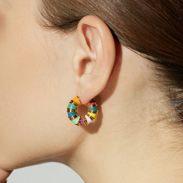 Hoop Earrings with a burst of multicolor hues, making a bold and bright statement that adds a touch of excitement to your style