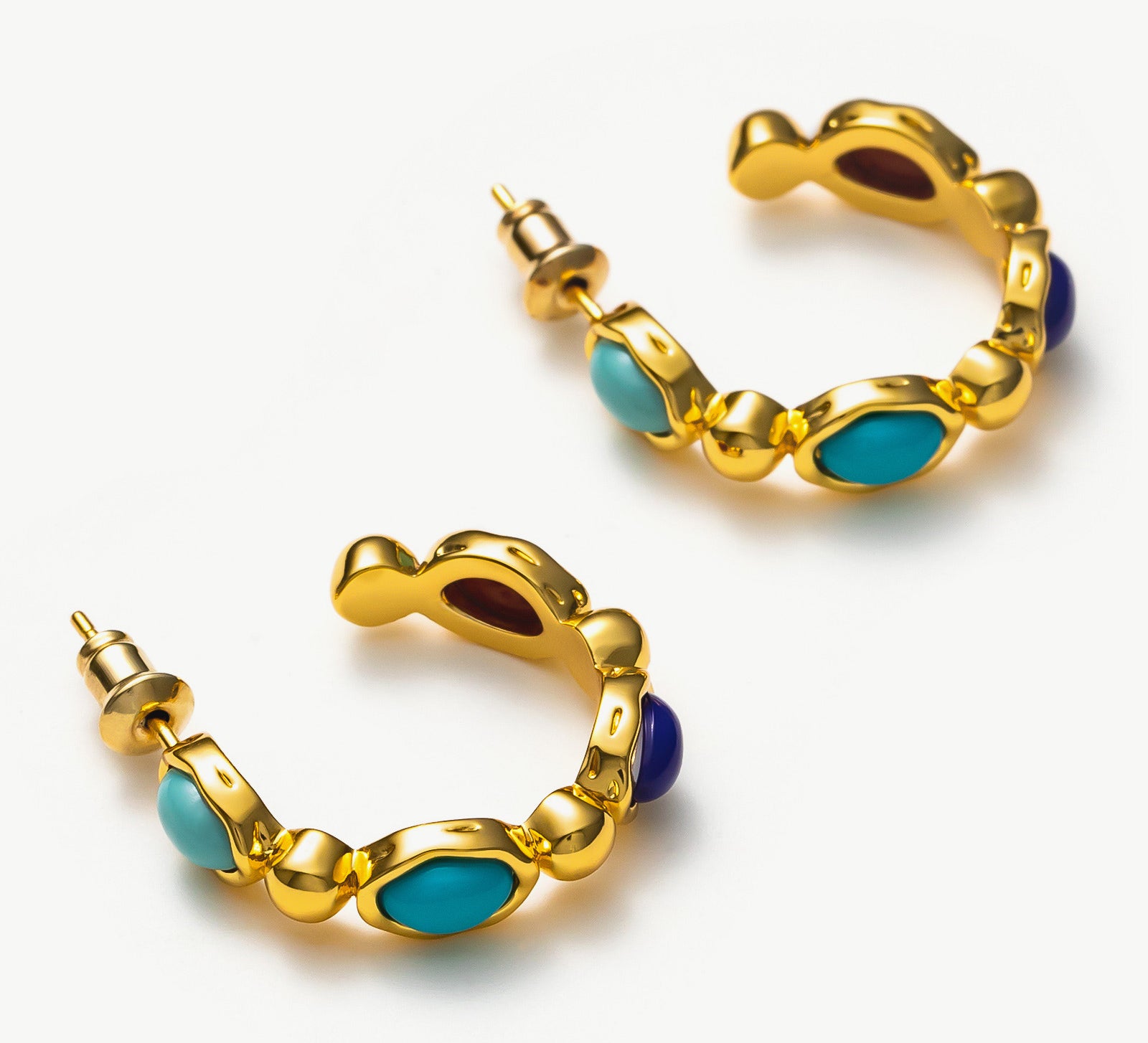 Medium Hoop Earrings featuring a medley of vivid gemstones, radiating a captivating and dynamic aura that adds flair to your ensemble