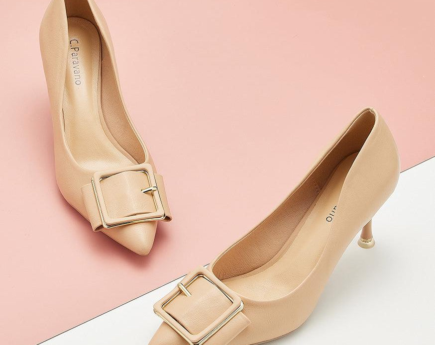 Elegant-beige-pumps-with-buckle-detailing_-adding-a-touch-of-sophistication-and-style