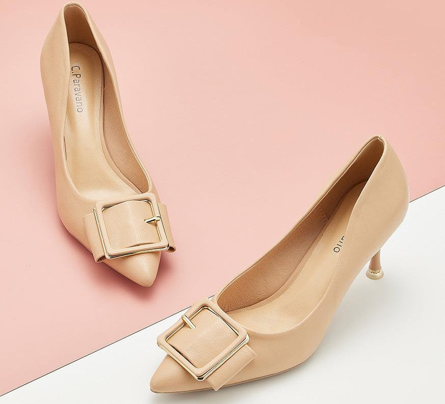 Elegant-beige-pumps-with-buckle-detailing_-adding-a-touch-of-sophistication-and-style