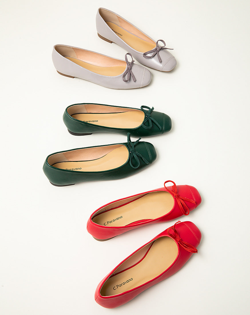Suede Toe Dark Green Bowknot Ballet Flats