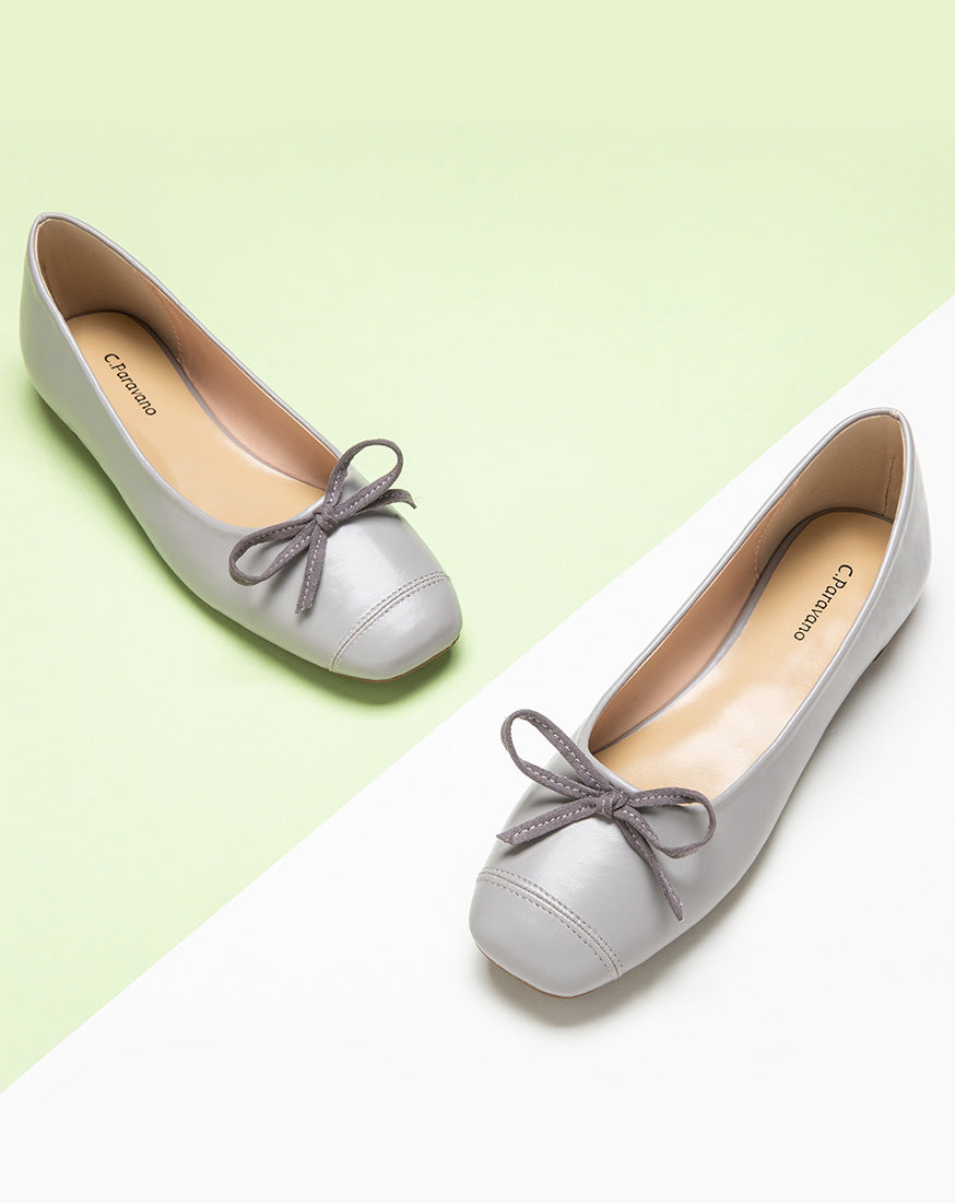Suede Toe Grey Bowknot Ballet Flats