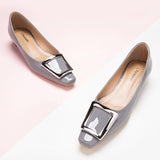 Elegant women's trapezoidal buckle low heels grey for stylish occasions"