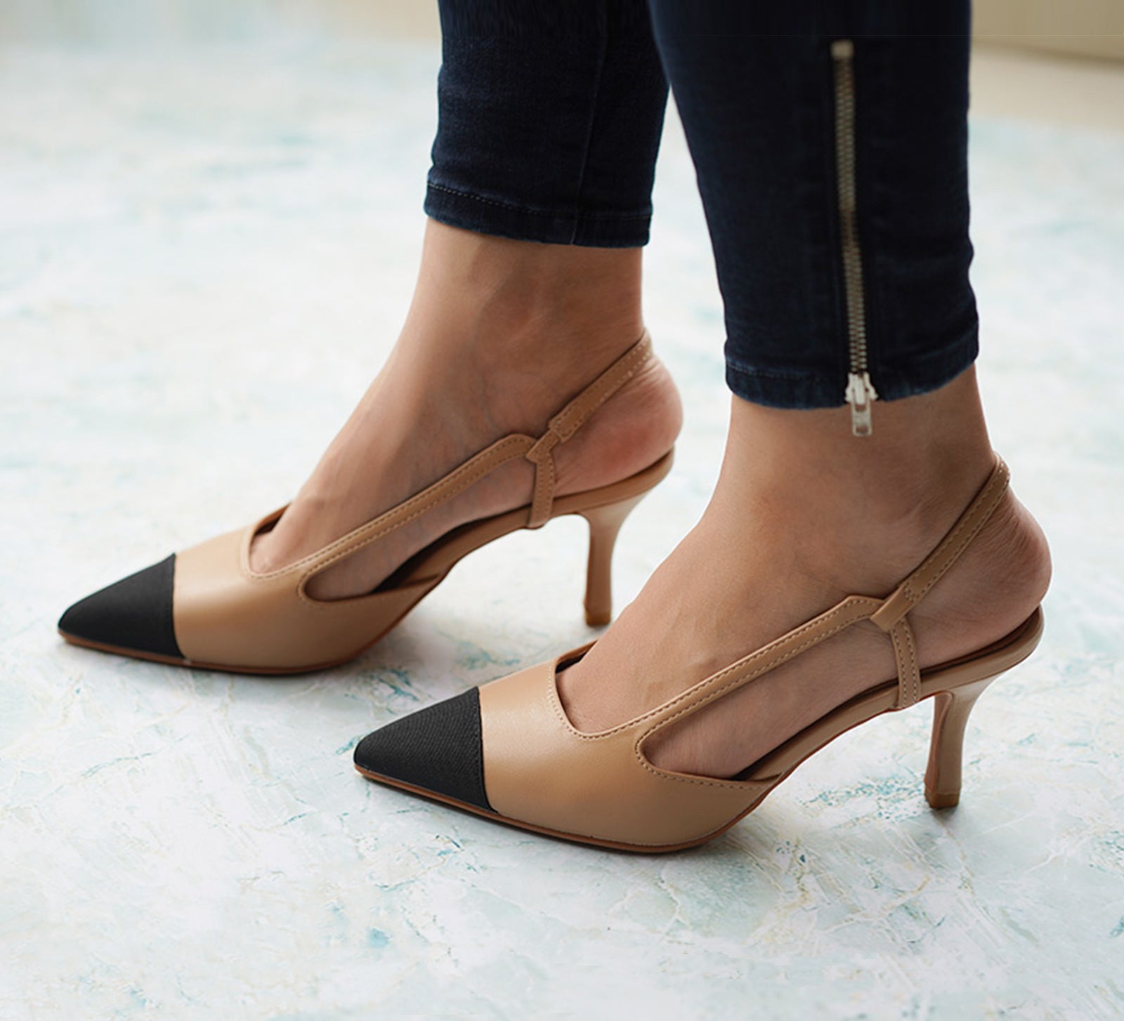 Beige Pointed Toe Slingback Pumps, a versatile and sophisticated choice for understated and timeless style