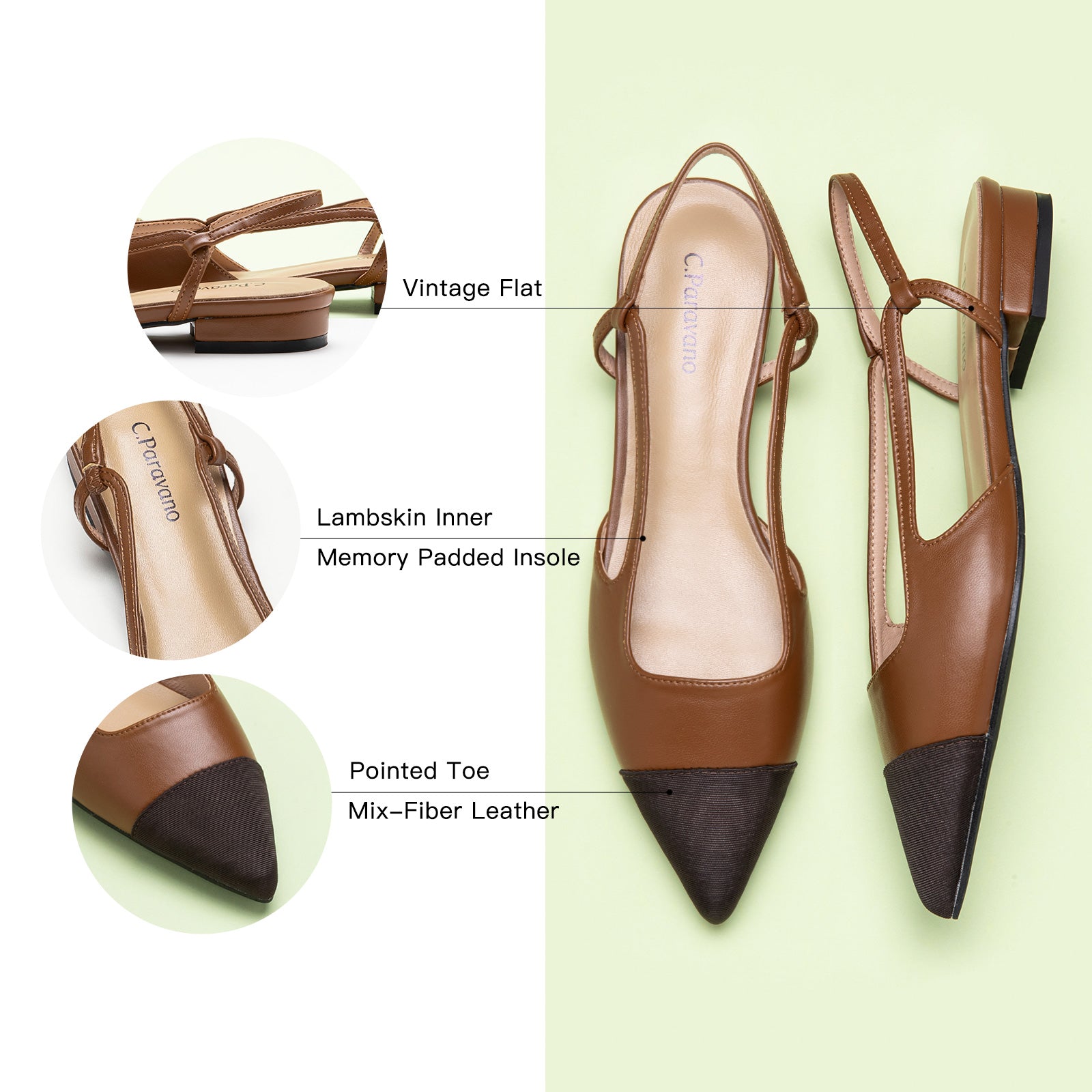 Brown Slingback Flats with a pointed toe, providing a cozy and stylish addition to your footwear collection
