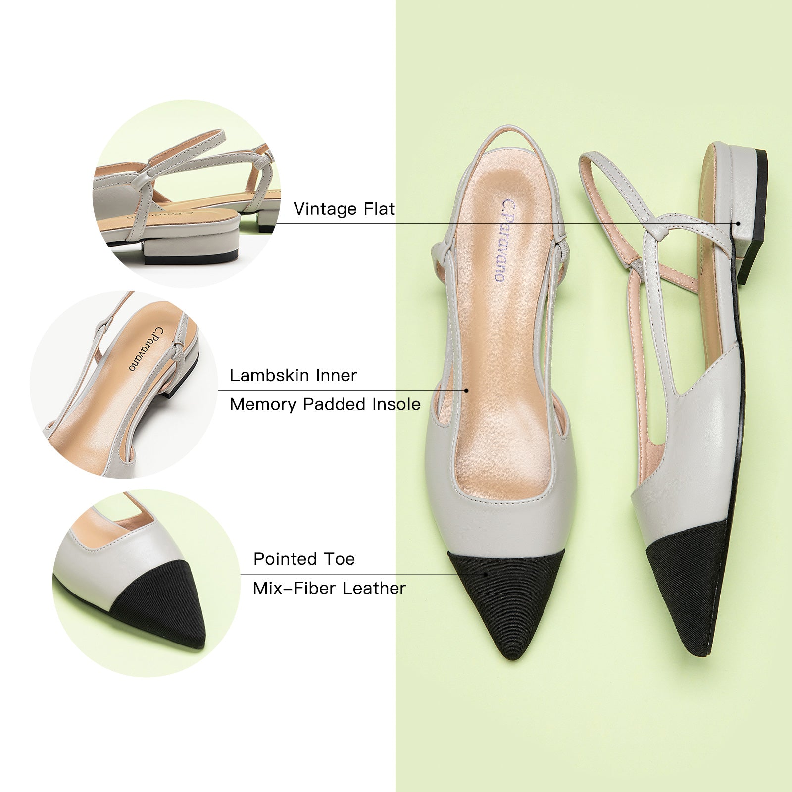 Grey Pointe Toe Flats with a slingback, perfect for a confident and fashionable look in any urban setting
