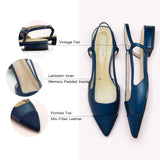 Enchanting Ocean Hues: Navy Pointe Toe Slingback Flats, providing a rich and stylish touch to your ensemble