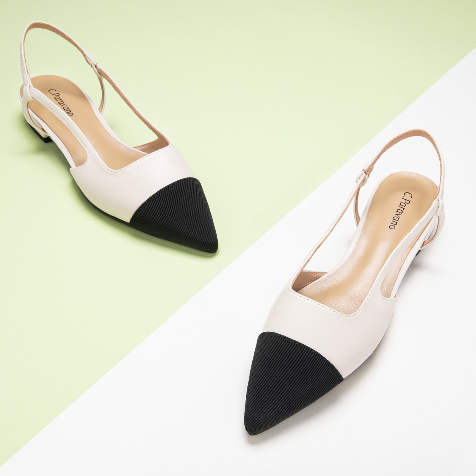 White Elegant Pointe Toe Slingback Flats, a clean and timeless choice for sophisticated and versatile styling