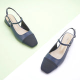 スクエアトゥ スリングバックフラットシューズ (フェリシア)(SALE)（EU）