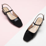 Squared Toe Slingback Flats in Black, a modern and edgy choice for a polished and chic look