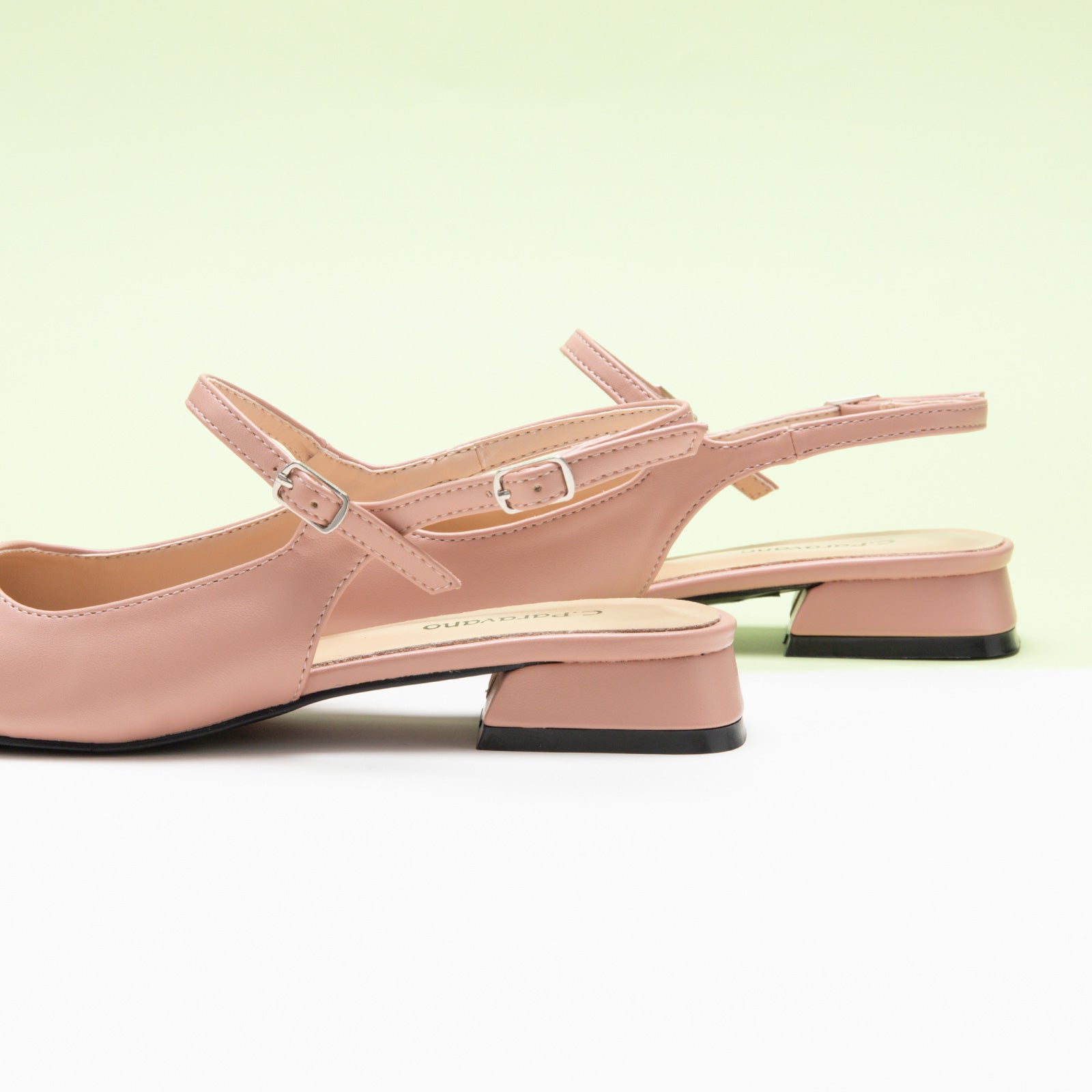  Pink Squared Toe Slingback Flats, featuring delicate details for a polished and sophisticated style