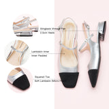 Silver Slingback Flats with a squared toe, a versatile and sophisticated option for urban chic