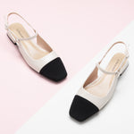 Squared Toe Slingback Flats in White, a clean and timeless choice for sophisticated and versatile styling.