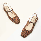 Square-Toe Sleek Slingback Flats (Felicia) Leopard
