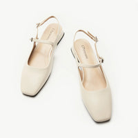 Square-Toe Sleek Slingback Flats (Felicia）