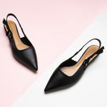 Slingback Flats in Black with a Side Bowknot, perfect for city living with a touch of contemporary sophistication.