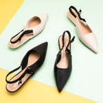 Black Slingback Flats with Side Bowknot, a chic and minimalist choice for a contemporary and sleek ensemble