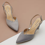 Embellished Crystal Straps Satin Slingback Pumps in Grey, a timeless addition to elevate your fashion game