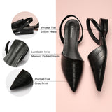 Embrace classic and versatile style with these black croc print slingback flats, featuring a comfortable design for a timeless and chic look