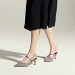 Grey Sleek Pointed Toe Straps Slingback Pumps, a modern and edgy choice for city living with a touch of sophistication