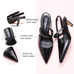 Black Slingback Pumps with Modern Flair: These black pumps offer a contemporary touch with their sleek design and pointed toe.