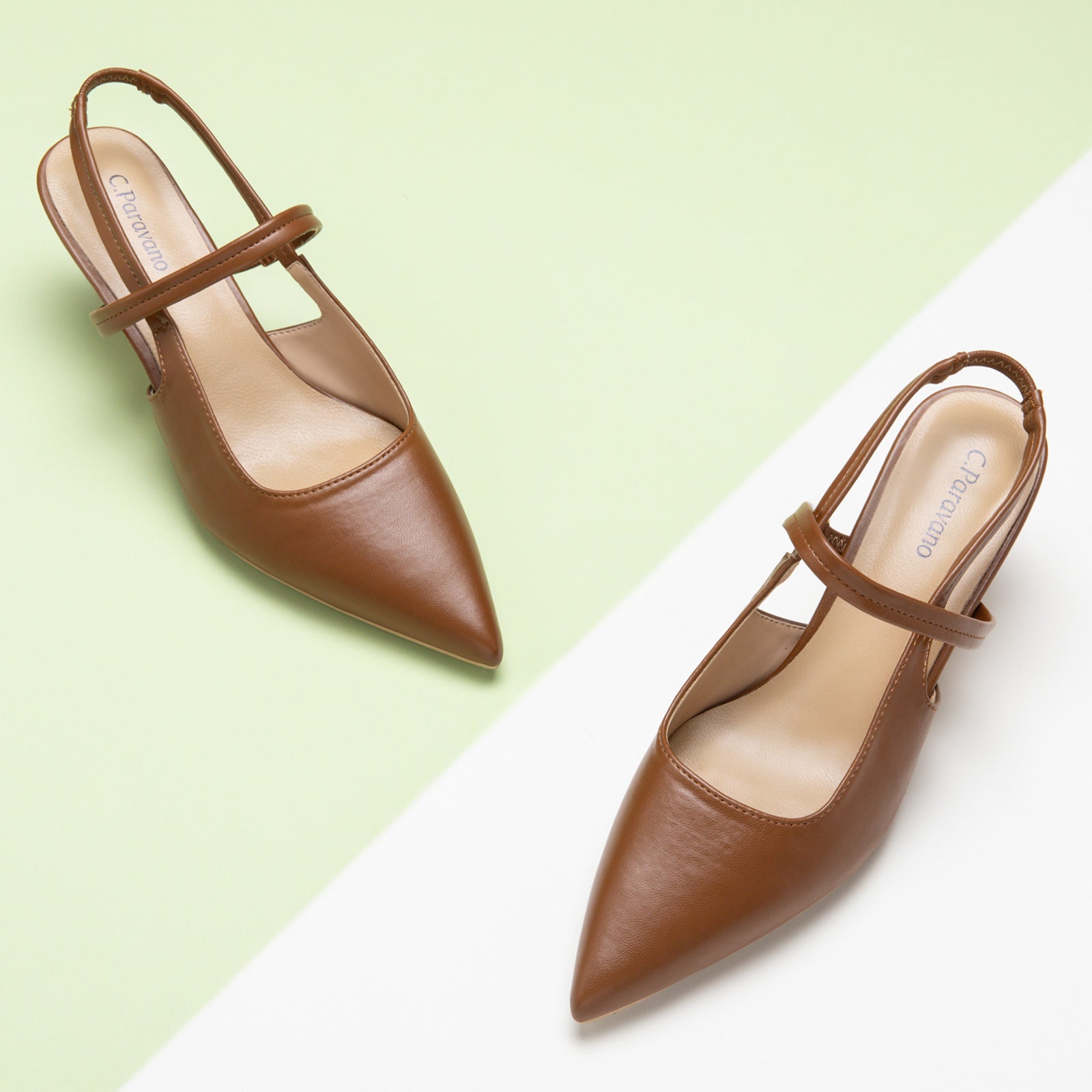 Brown Sleek Pointed Toe Straps Slingback Pumps, a warm and versatile choice for adding a touch of natural charm to your ensemble