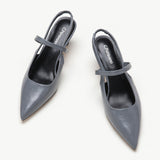 Grey Sleek Pointed Toe Slingback Pumps: A pair of elegant grey pointed-toe slingback pumps for a refined and stylish look.