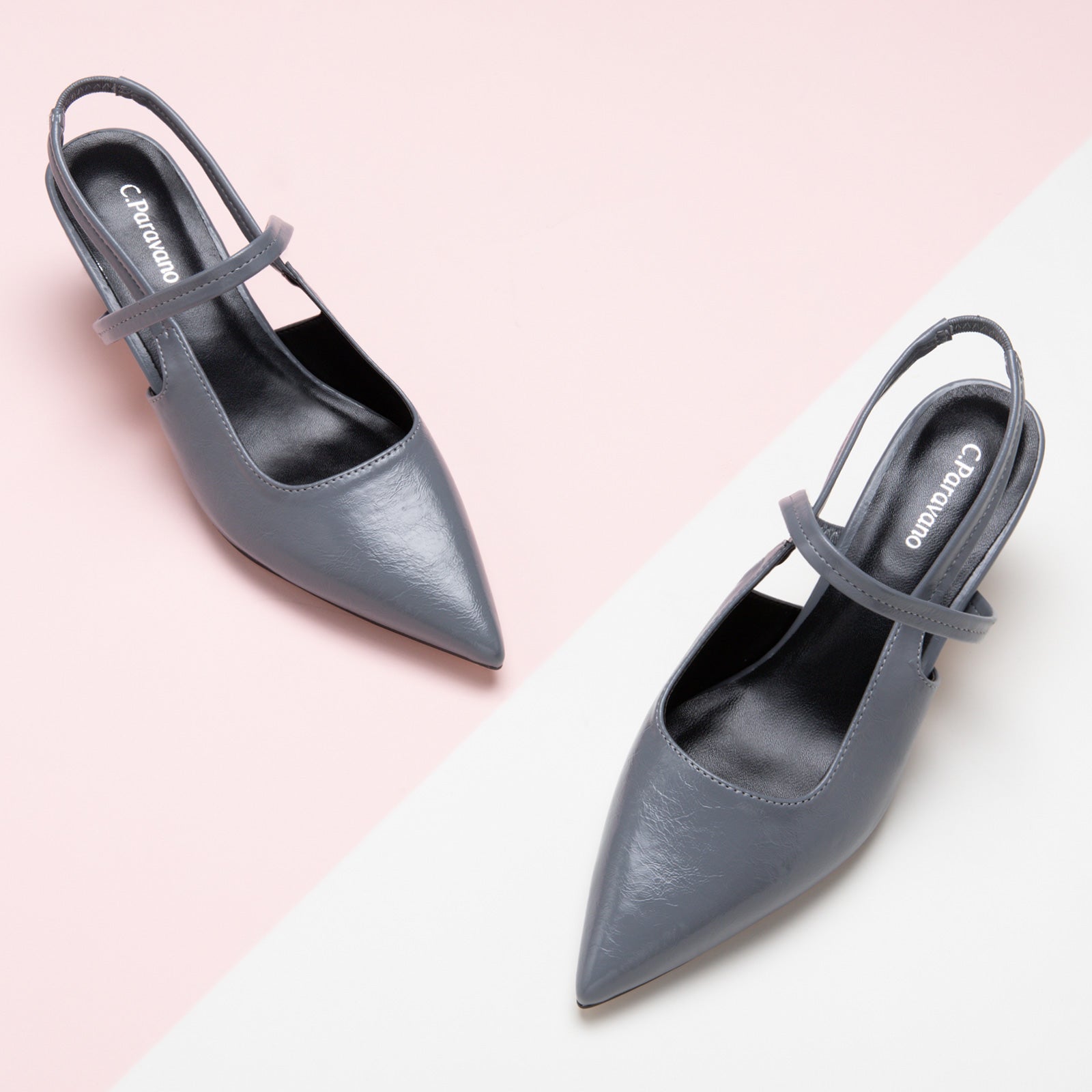 Modern Greys: Sleek Grey Pointed Toe Straps Slingback Pumps, a contemporary and versatile choice for adding a touch of urban sophistication to your ensemble