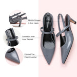 Grey Pointed Toe Straps Slingback Pumps, perfect for a confident and fashionable look in any urban setting