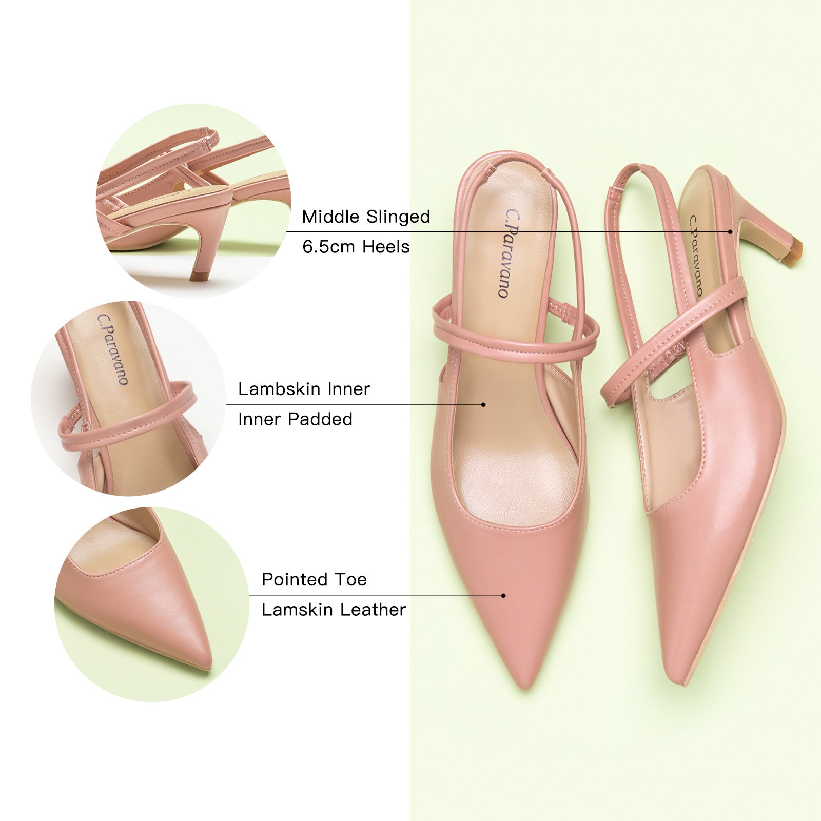  Pink Pointed Toe Straps Slingback Pumps, a sweet and versatile addition to your footwear collection