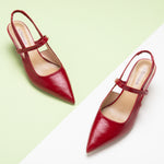 Red Sleek Pointed Toe Straps Slingback Pumps, a bold and stylish choice for making a confident and vibrant statement