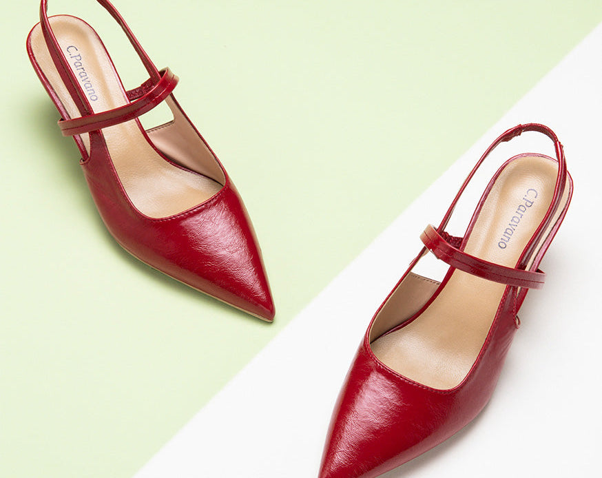 Chic Red Slingback Heels: Elevate your fashion game with these sleek red pointed-toe slingback pumps, perfect for making a statement