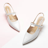 White Sleek Pointed Toe Straps Slingback Pumps, a clean and timeless choice for sophisticated and versatile styling