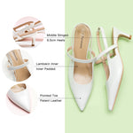White Slingback Pumps with a Modern Touch: These white pumps add a contemporary flair with their sleek design and pointed t
