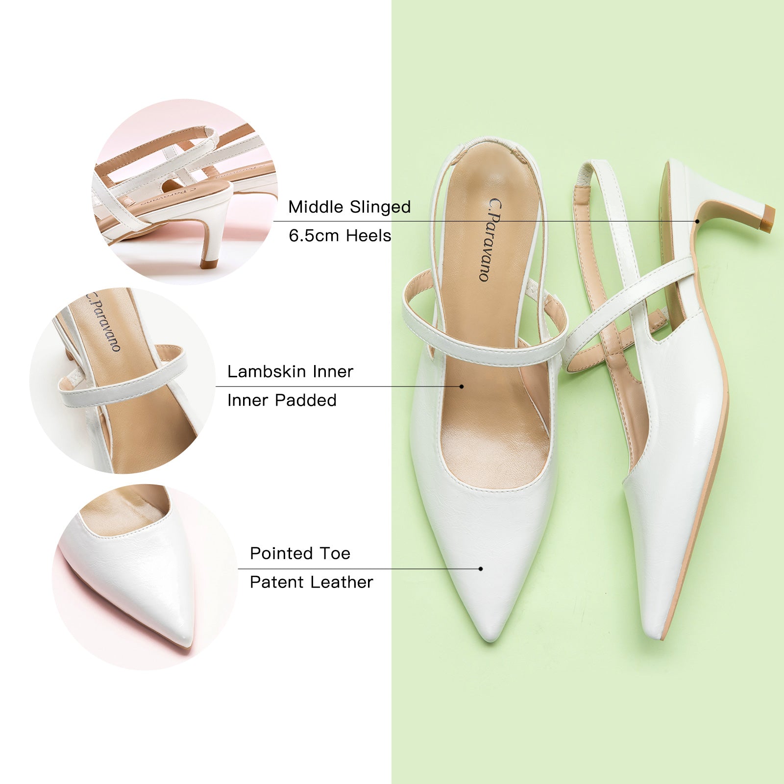 White Pointed Toe Straps Slingback Pumps, perfect for a confident and fashionable look in any urban setting