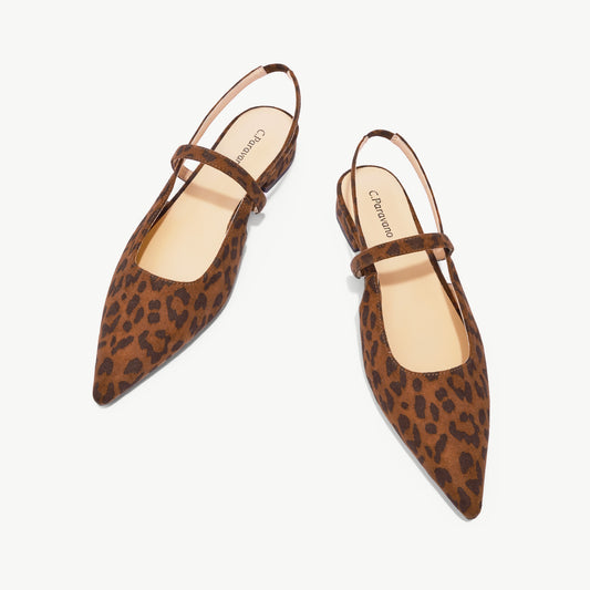 Pointed Toe Slingback Flats (Freya)（Leopard）