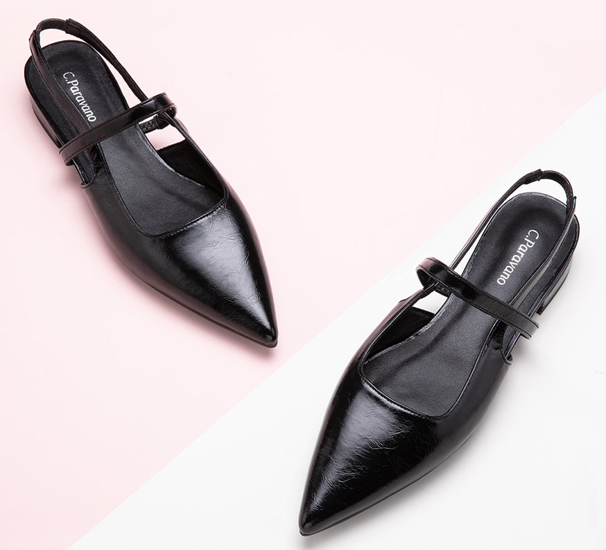 Chic Black Slingback Flats: Elevate your fashion game with these sleek black pointed-toe slingback flats, perfect for any occasion.