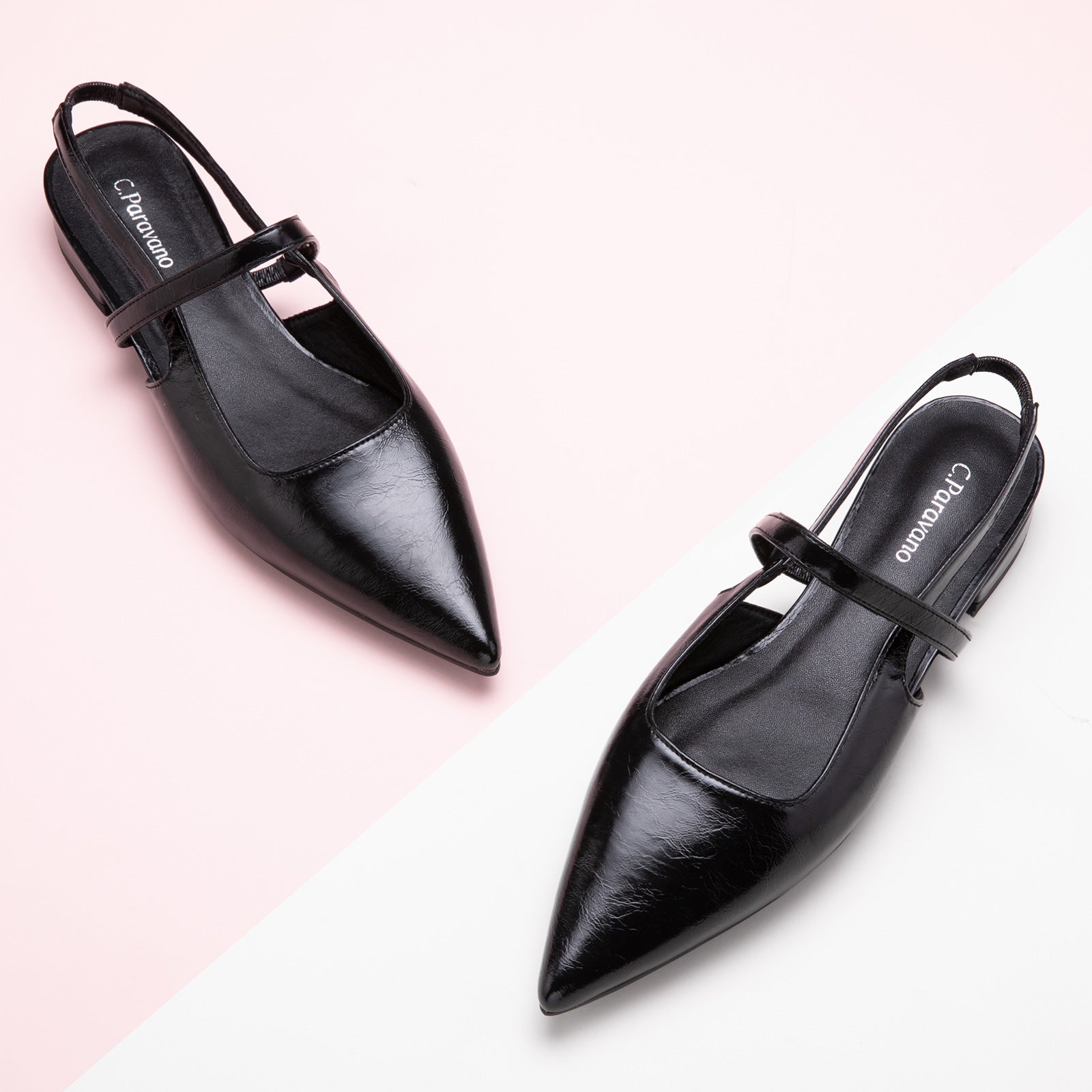  Black Pointed Toe Slingback Flats, perfect for a confident and fashionable look in any urban setting.