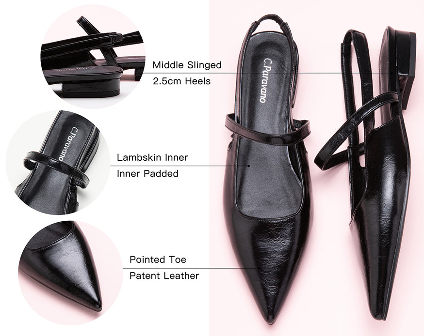 Black Slingback Flats with Modern Elegance: These black flats offer a contemporary touch with their sleek design and pointed toe.