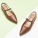 Chic Brown Slingback Flats: Elevate your fashion game with these sleek brown pointed-toe slingback flats, perfect for any occasion