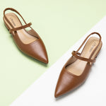 Brown Strappy Slingback Flats with a pointed toe, featuring a timeless design for a refined and understated look