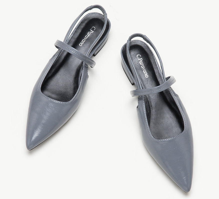 Grey Sleek Pointed Toe Slingback Flats: A pair of elegant grey pointed-toe slingback flats for a timeless and stylish look