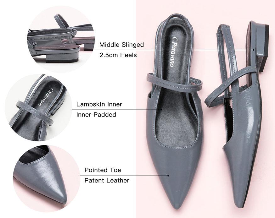 Grey Slingback Flats with Modern Elegance: These grey flats offer a contemporary touch with their sleek design and pointed toe