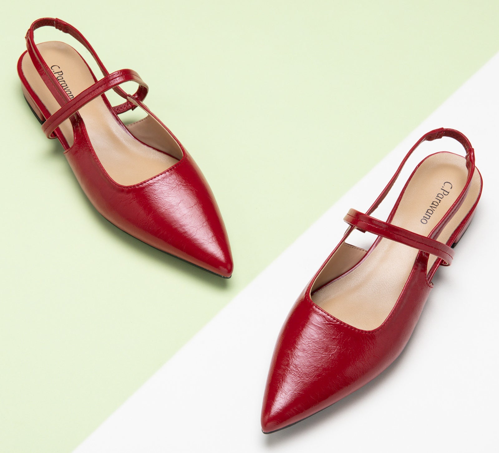 Red Sleek Pointed Toe Slingback Flats, a bold and stylish choice for making a confident and vibrant statement