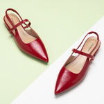 Red Sleek Pointed Toe Slingback Flats, a bold and stylish choice for making a confident and vibrant statement