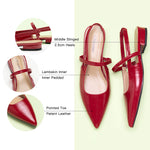Red Sleek Pointed Toe Slingback Flats: A pair of elegant red pointed-toe slingback flats for a timeless and stylish look